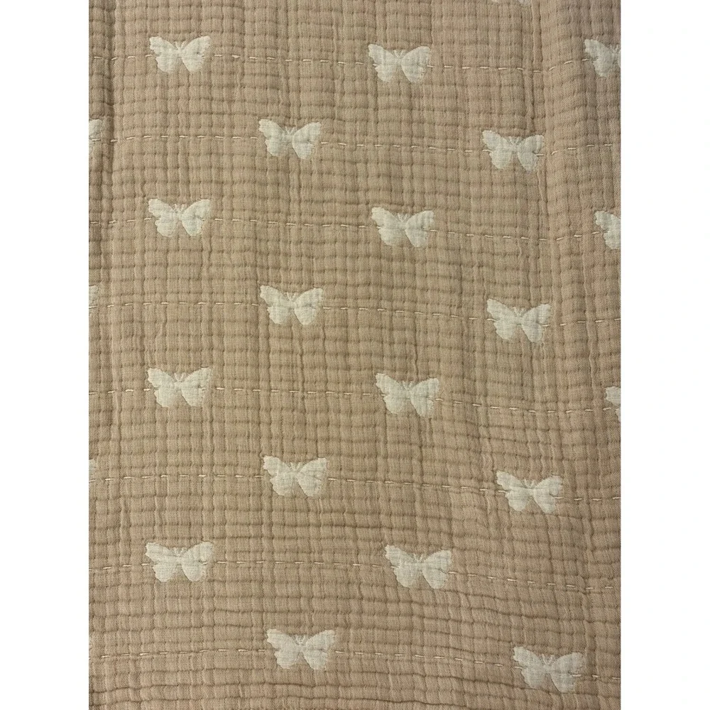 Artistic Accents Butterfly Throw Blanket 100% Cotton Muslin Gauze Tan 52x72